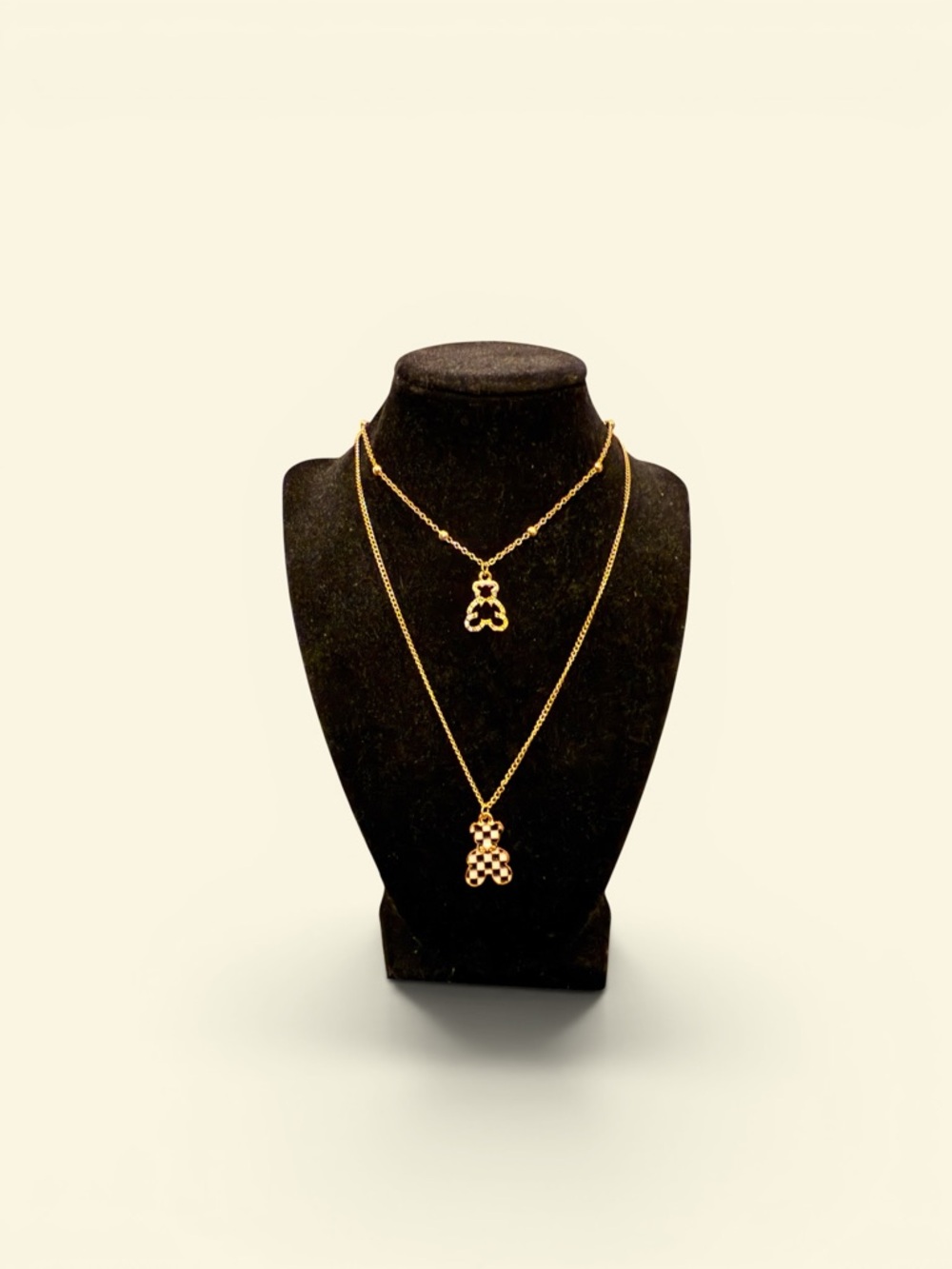 Gold Tone Double Layer Teddy Pendant Necklace - Women Jewelry